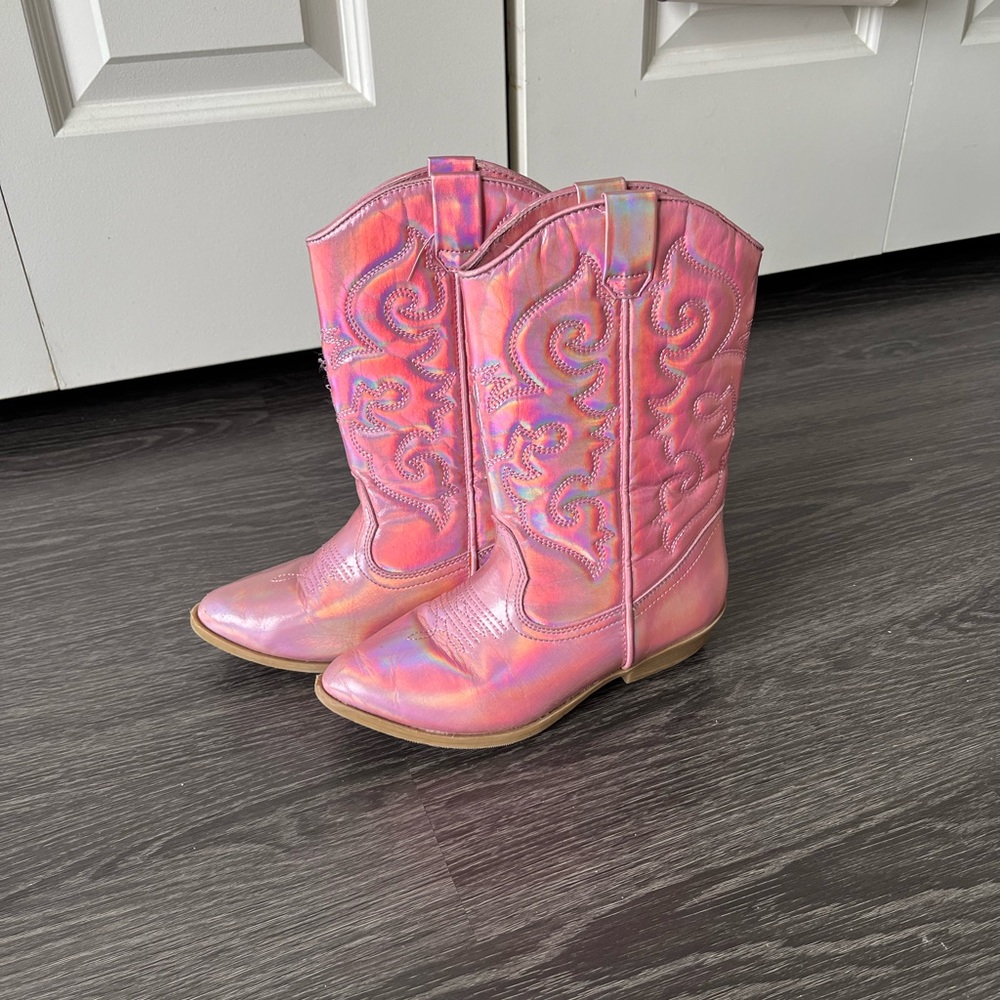 Pink holographic cowgirl boots